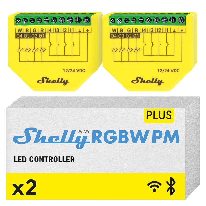 Shelly Plus RGBW PM | WiFi Smart Remote Control for RGBW Led Strips with Power Metering | Home Automation | Bluetooth Gateway | No Hub | Compatible with Alexa & Google Home | iOS Android App (2 Pack) - Image 1